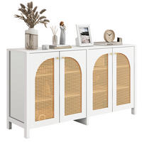 ŠIROKÁ komoda, MDF/biela, 4 dvierka s ratanovým vzhľadom,145/40/80 cm - biela, kompozitné drevo (145/40/80cm) - BEAOK