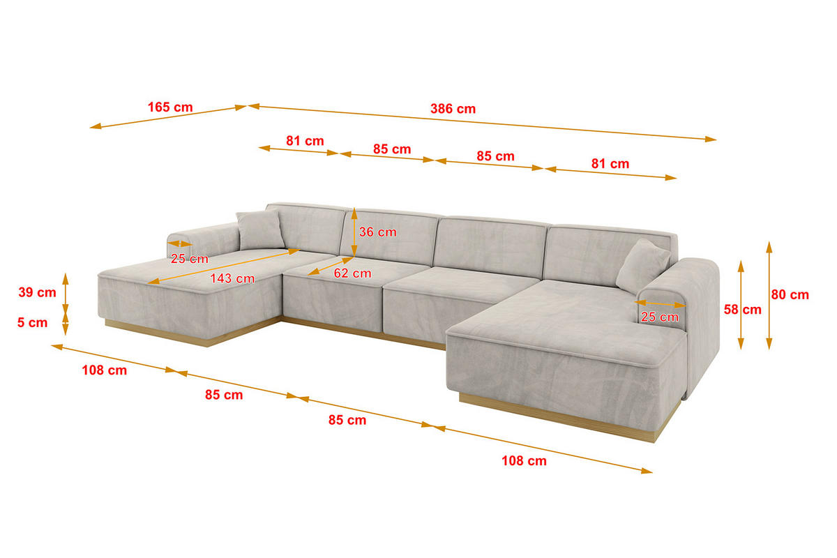 SEDACÍ SOUPRAVA ve tvaru U IREA-U2-v2 386x165x80 Světle hnědá Velur - černá/světle hnědá, kompozitní dřevo/textil (388/83/171cm) - ALTDECOR