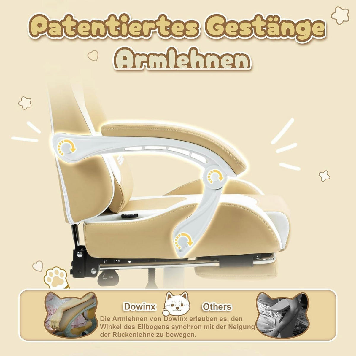 GAMING-STUHL mit Hundemotiv und Fußstütze, ergonomisch, PU-Leder, Braun - Braun, Kunststoff (57/135/76cm)
