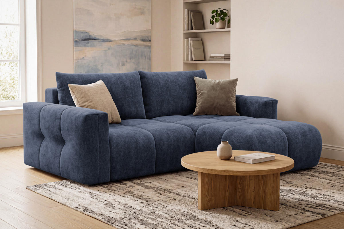 ECKSOFA VERONA 3-Sitzer rechts, Marineblau - Blau/Schwarz, Holz/Textil (224/173cm) - Courtois Laville