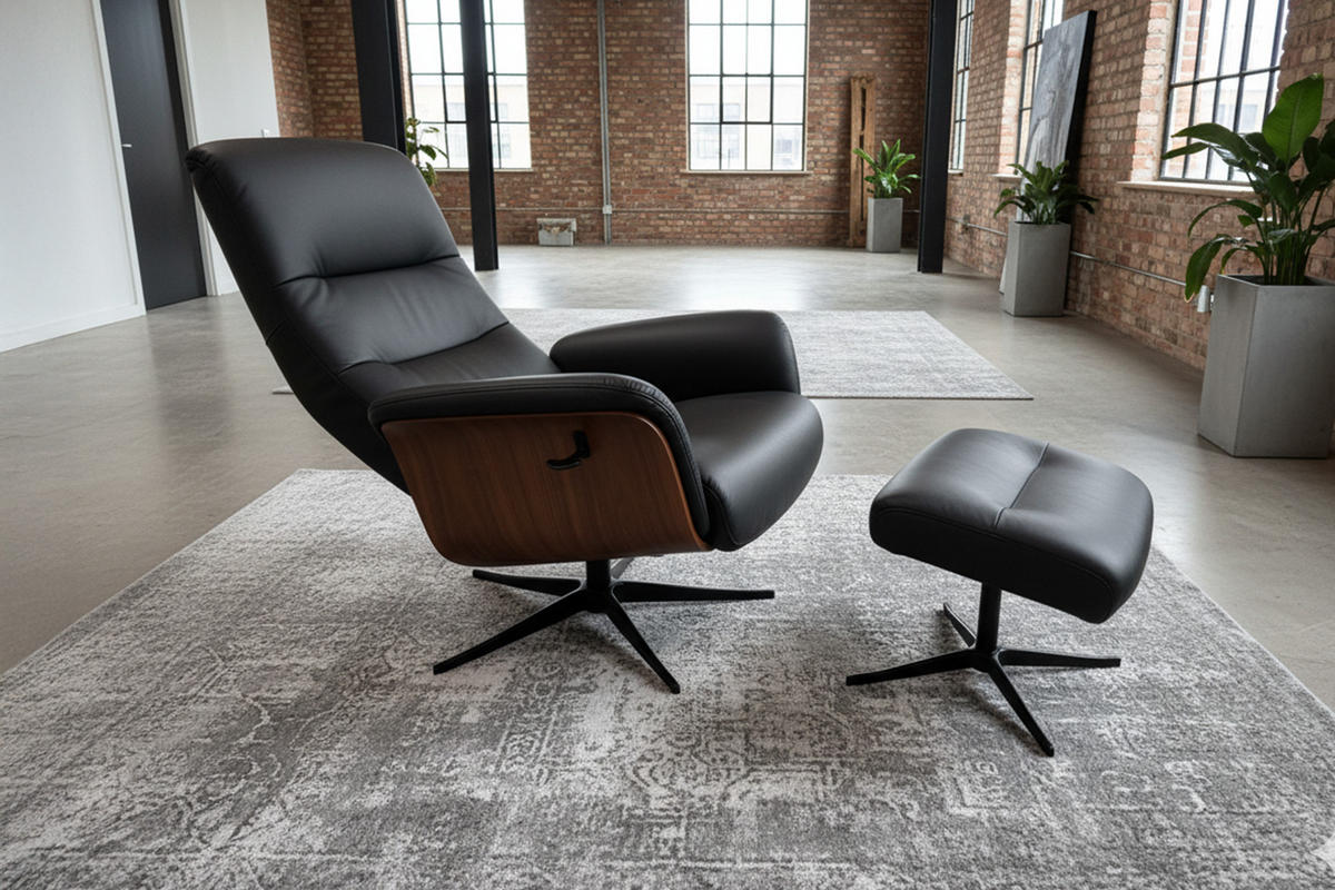 RELAXSESSEL SILVA Schwarz Leder Relaxfunktion - Schwarz, Leder/Metall (78/109/85cm) - KAWOLA