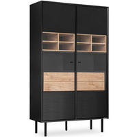 VITRINENSCHRÄNK LOFTY Kreuzeinlage, schwarz / Eiche natur - Eichefarben/Multicolor, Holzwerkstoff (102/174/41cm) - KONSIMO®