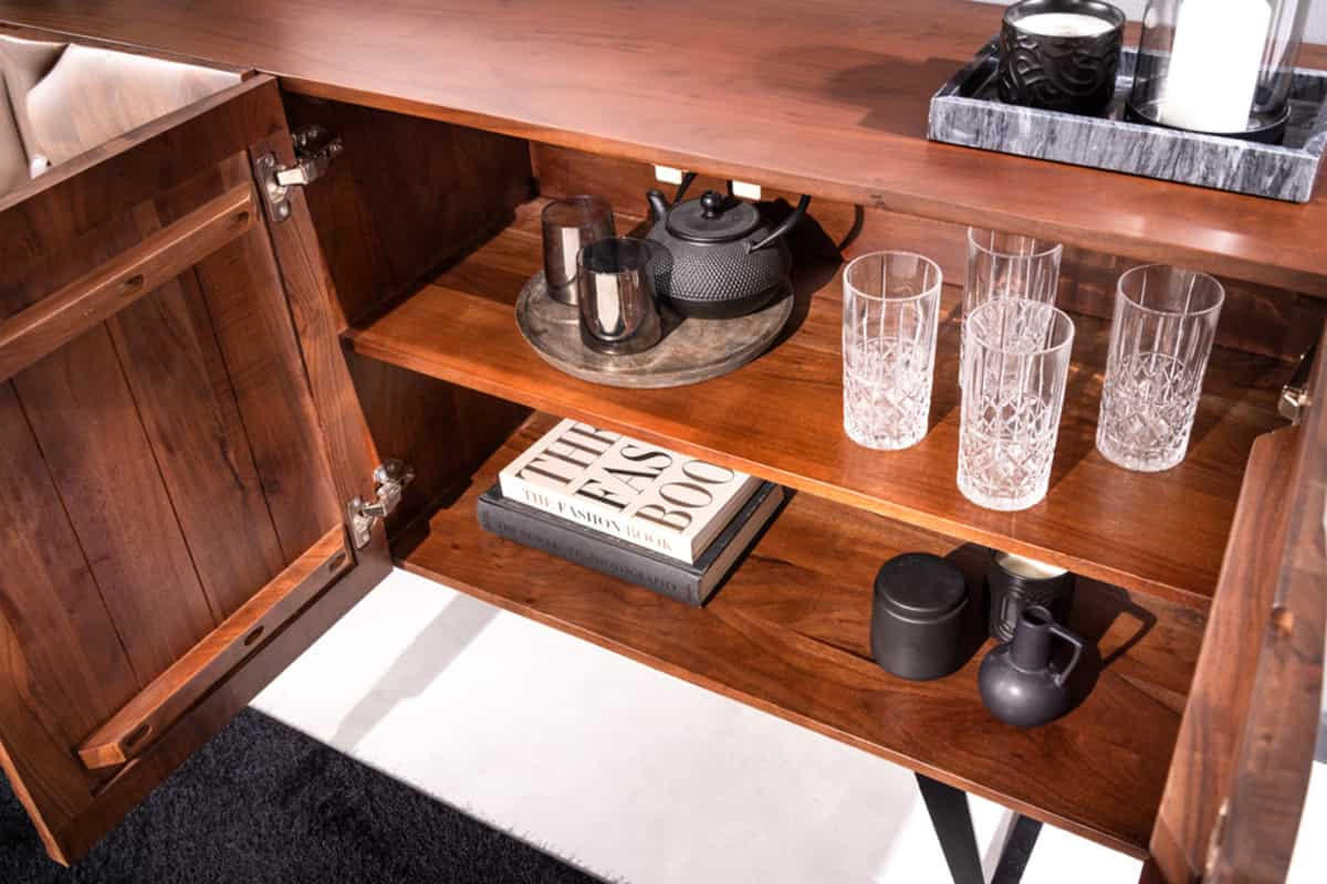 SIDEBOARD FLUID Akazie Braun 175cm - Schwarz/Braun, Holz/Metall (175/76/40cm) - riess-ambiente