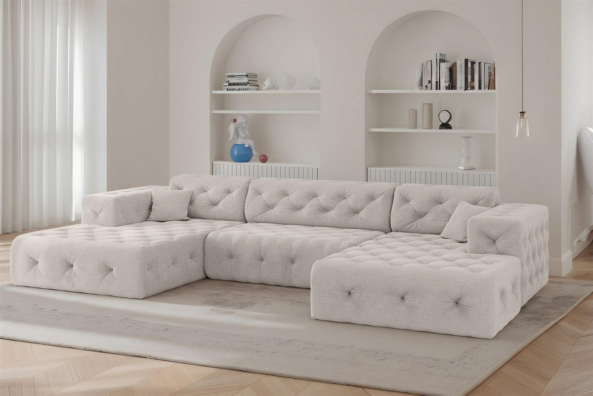 WOHNLANDSCHAFT Chantal In Moly - Creme, Holzwerkstoff/Textil (350/78/171cm) - Fun Möbel