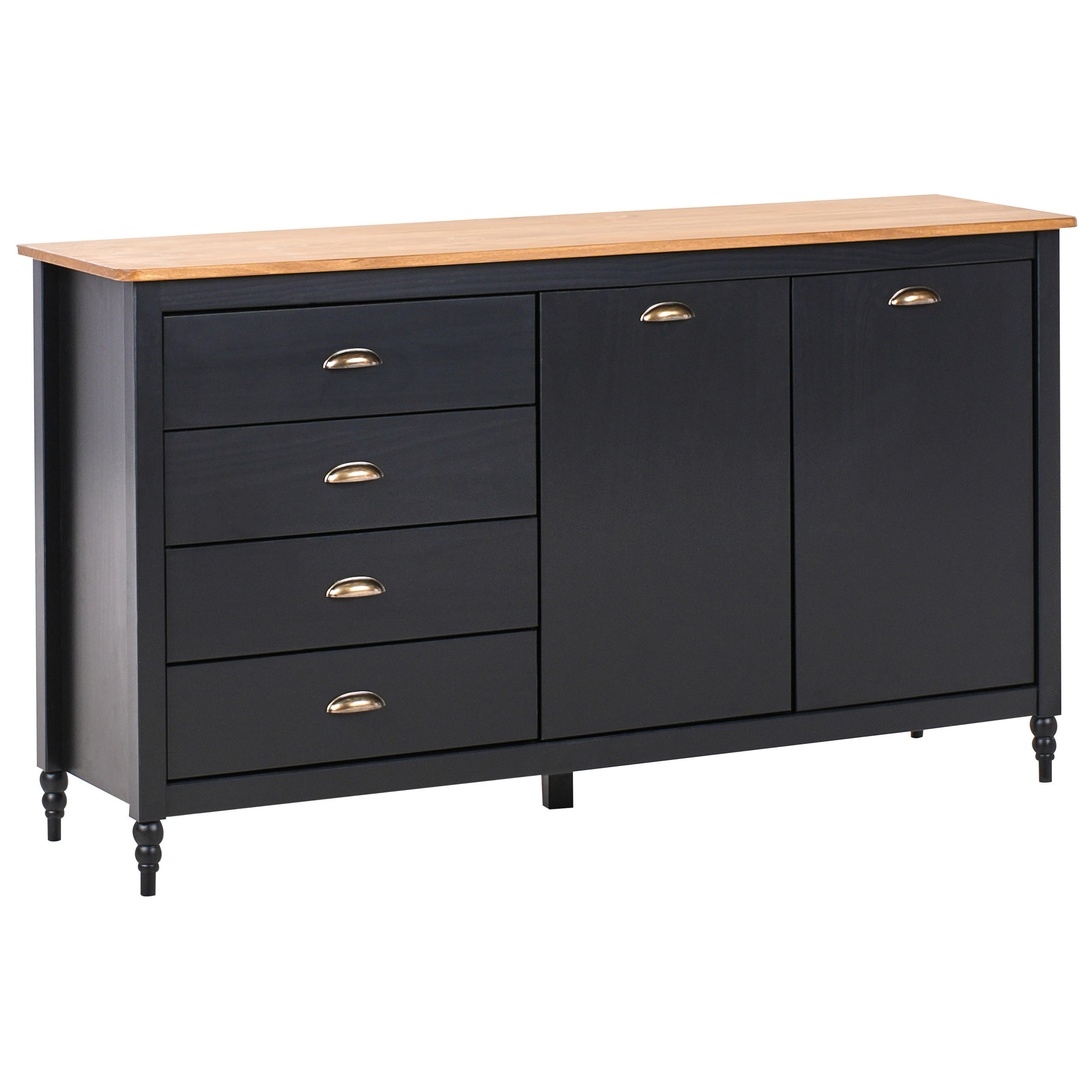 Beliani SIDEBOARD se 2 dveřmi Borovicové dřevo Černý Shillington