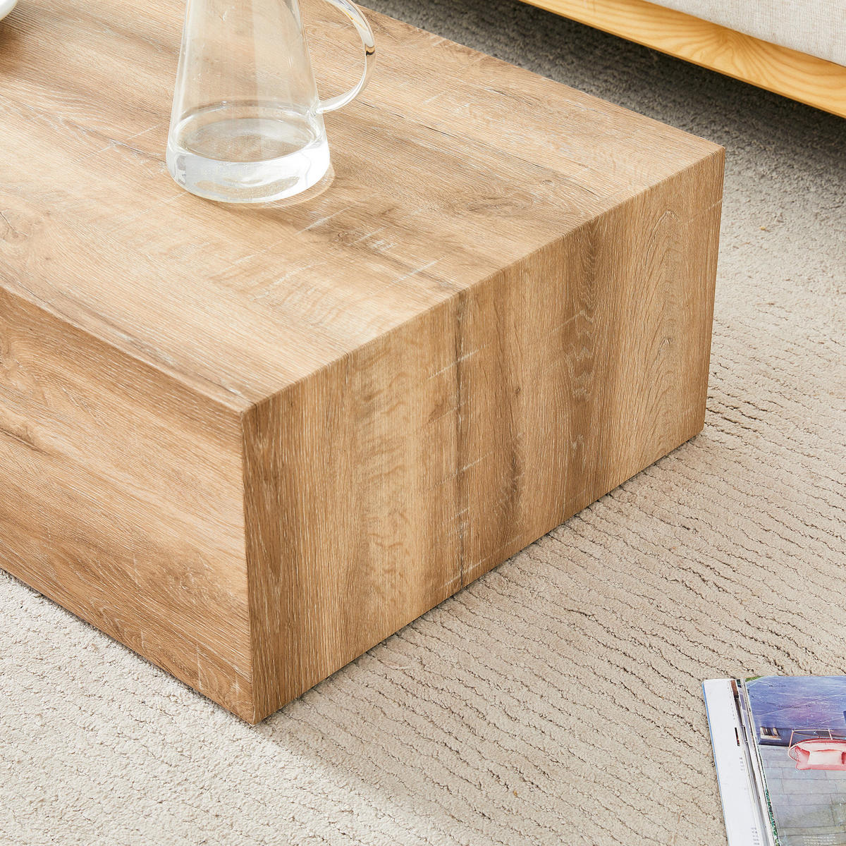 COUCHTISCH 90/50/30 cm in Holzoptik–aus MDF, rechteckig, ohne Montage - Naturfarben, Holzwerkstoff (90/50/30cm) - Flora Grace