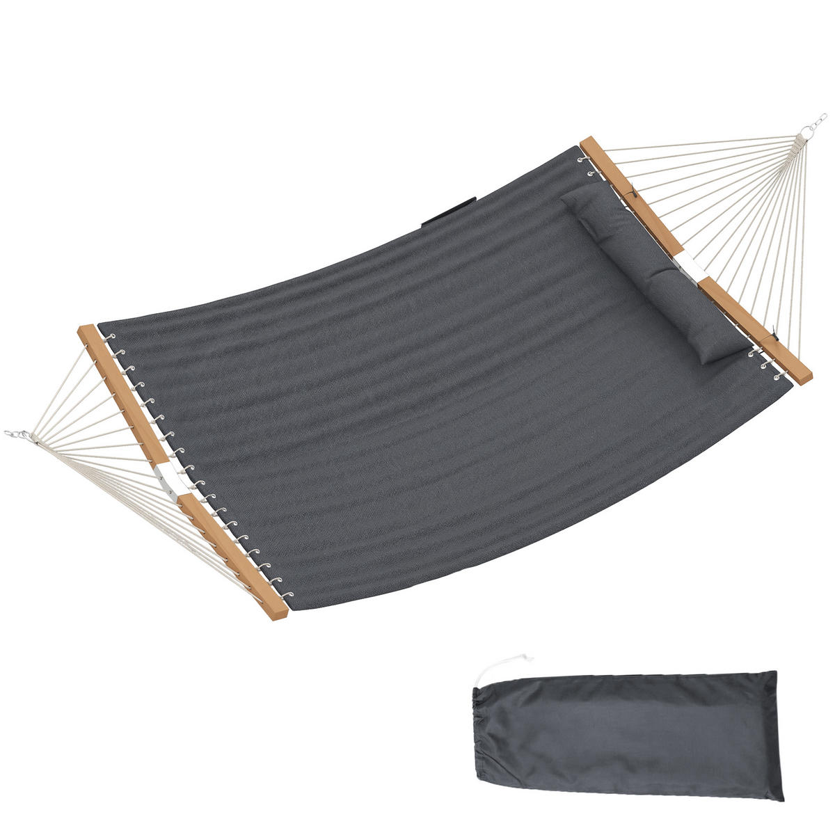 HÄNGEMATTE DE-06754 zweilagig mit Kopfstütze - Grau, Holz/Textil (325/2.5/140cm) - ComfortXL