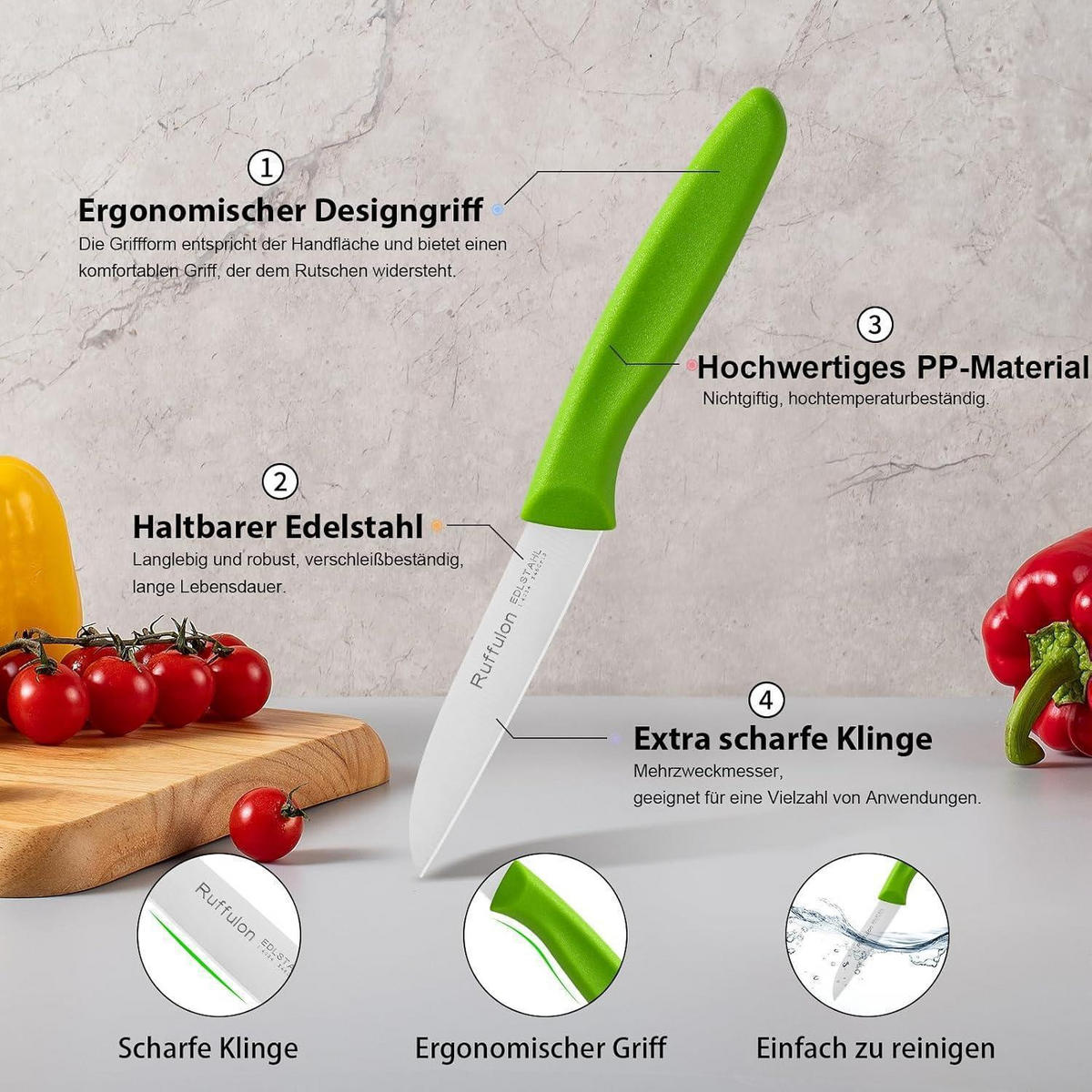 SCHÄLMESSER 6-teiliges Set Rostfreier Stahl Grün - Grün, Metall (19cm)