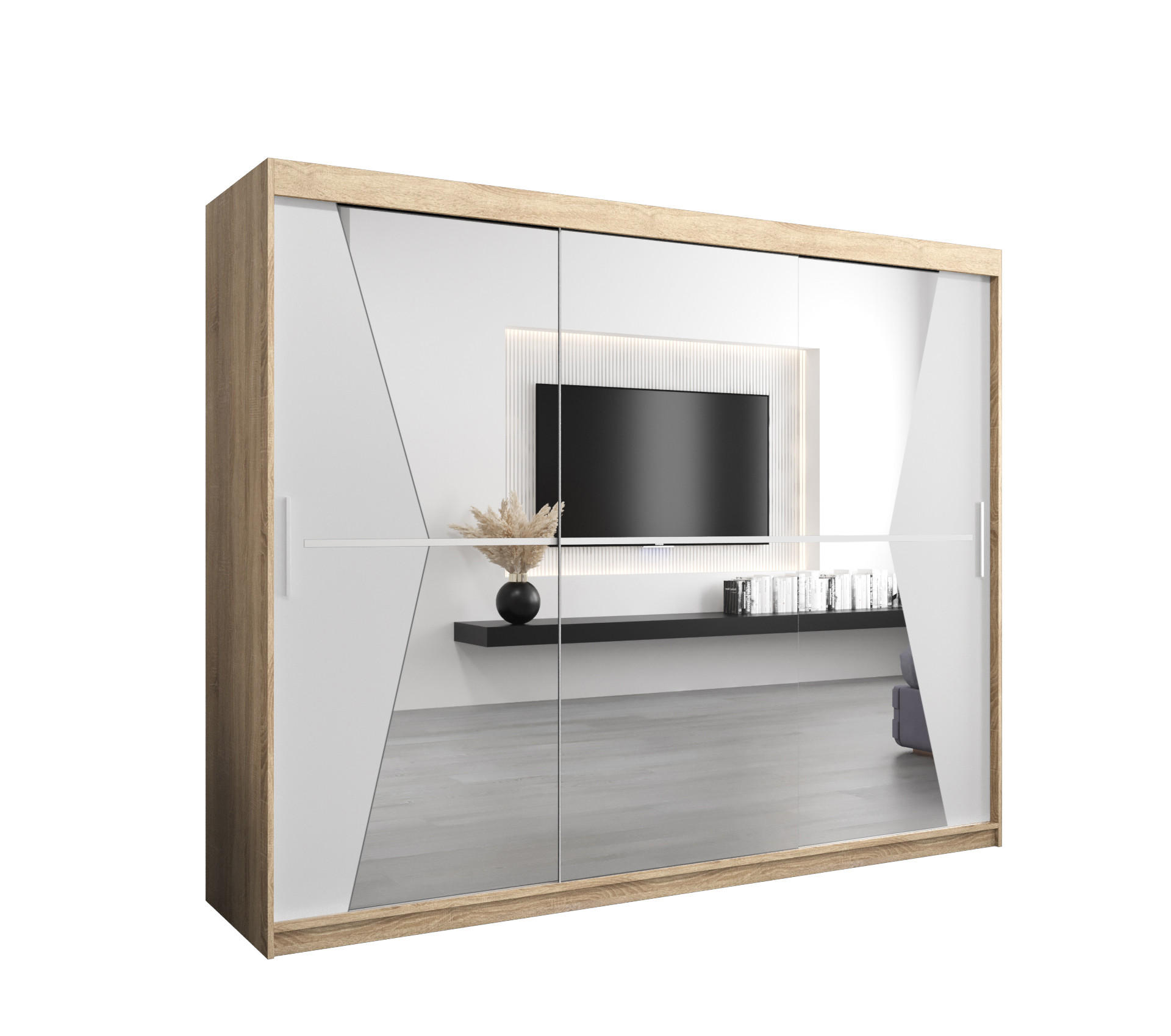 SCHWEBETÜRENSCHRANK 200/250/62 3-türig - Silberfarben/Weiß, Holz/Kunststoff (250/200/62cm) - Abiks Möbel