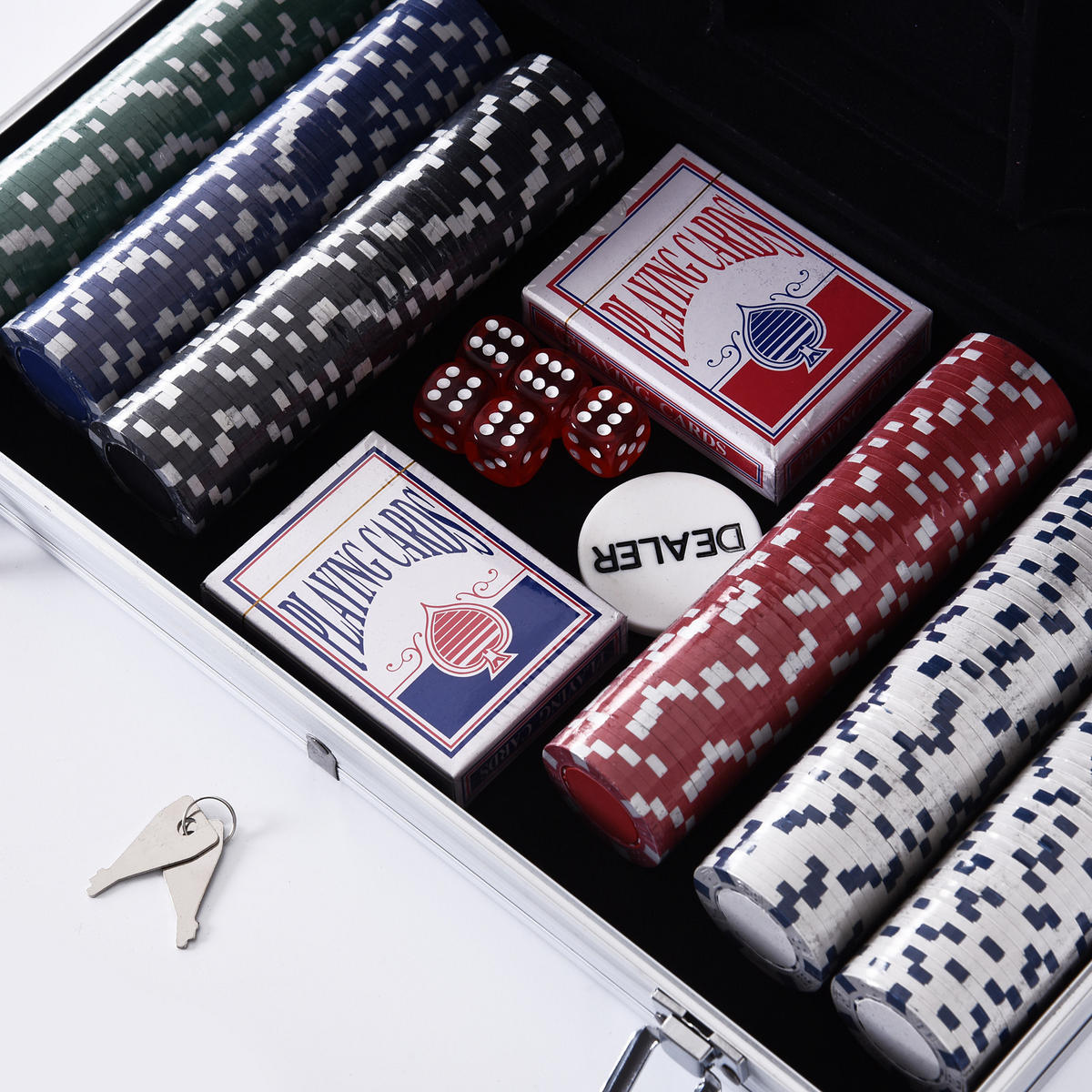 POKERKASETTE DE-18657 300 Jetons, 2 Kartendecks Aluminium - Silberfarben, Metall (205/38cm) - ComfortXL