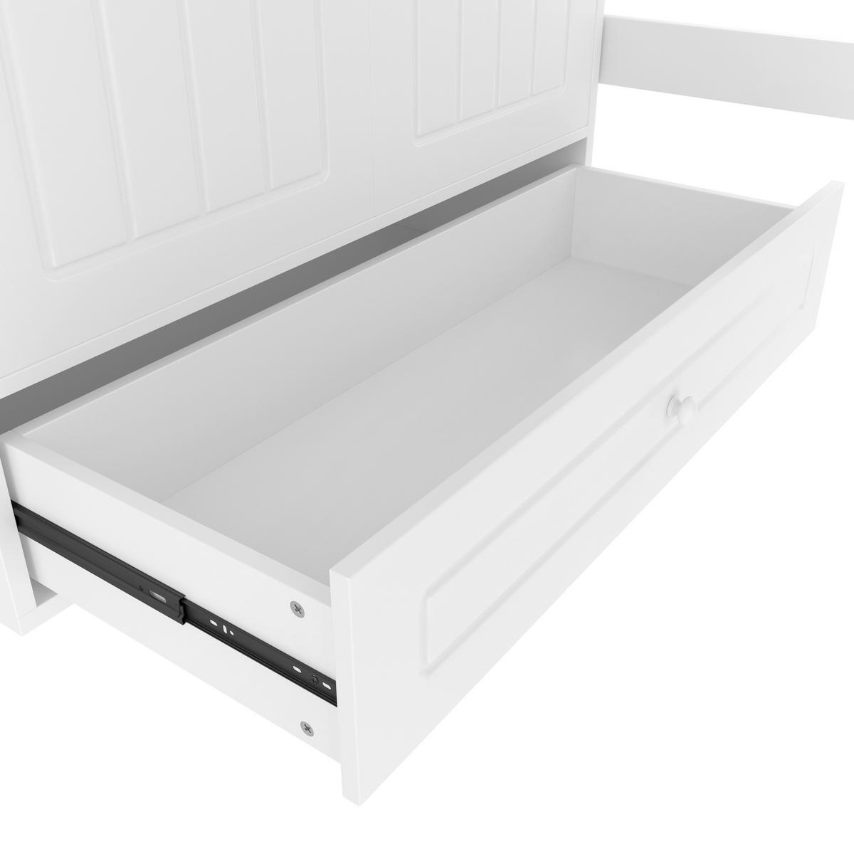 HOCHBETT 90/200 cm in Weiß mit Kleiderschrank, Schublade und LED-Leiste - Weiß, Holz (90/200cm) - BEAOK