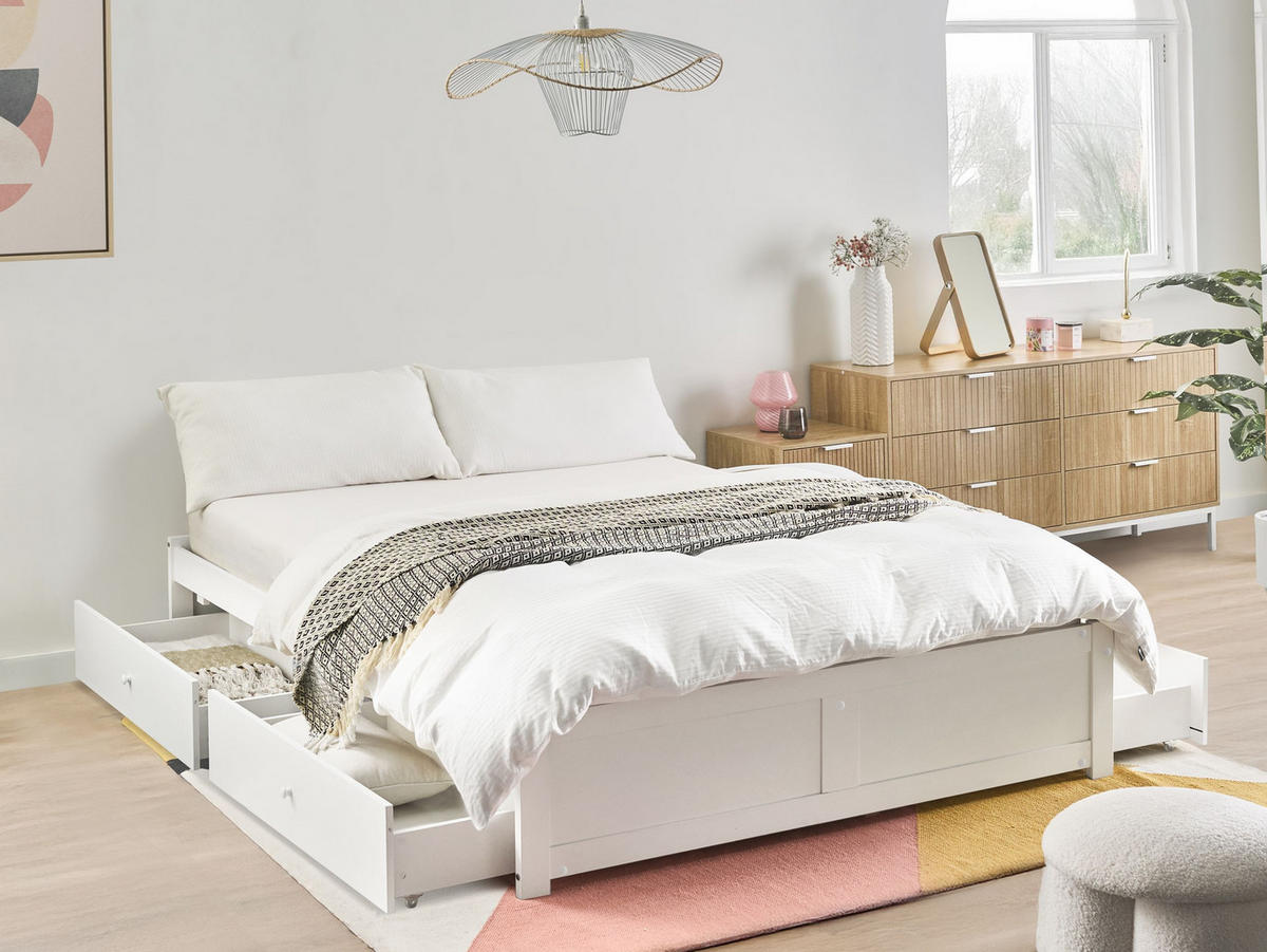 BETT 140/200 cm Weiß Brux - Weiß, Holzwerkstoff (140/200cm) - Beliani