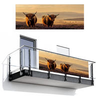 BALKON-SICHTSCHUTZ Schottische Hochlandbewohner - Heide - Landschaft - Tiere - Cognac, Kunststoff (300/110cm) - MuchoWow