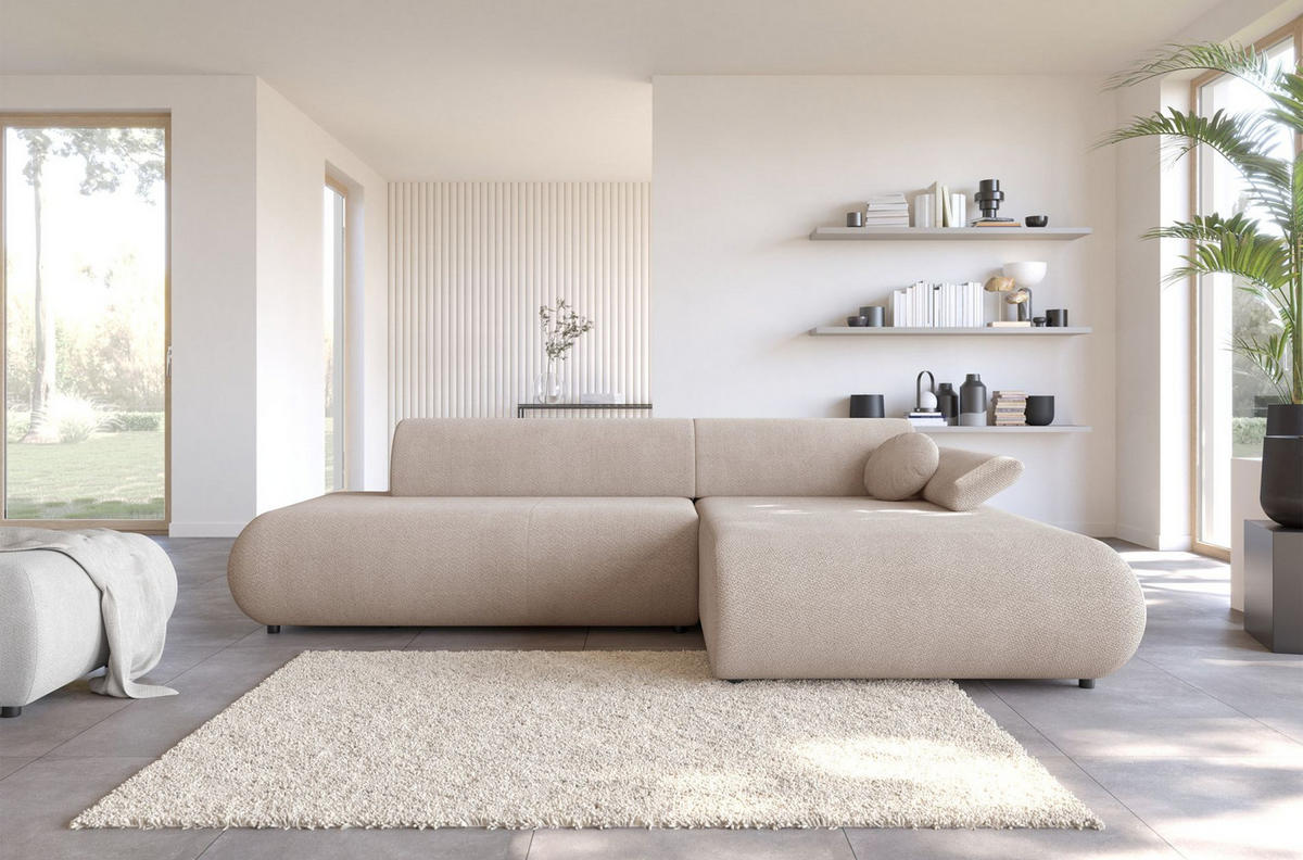 ECKSOFA Armone Hellbeige Chenille - Ecru/Schwarz, Kunststoff/Textil (173.5/286cm) - Selsey