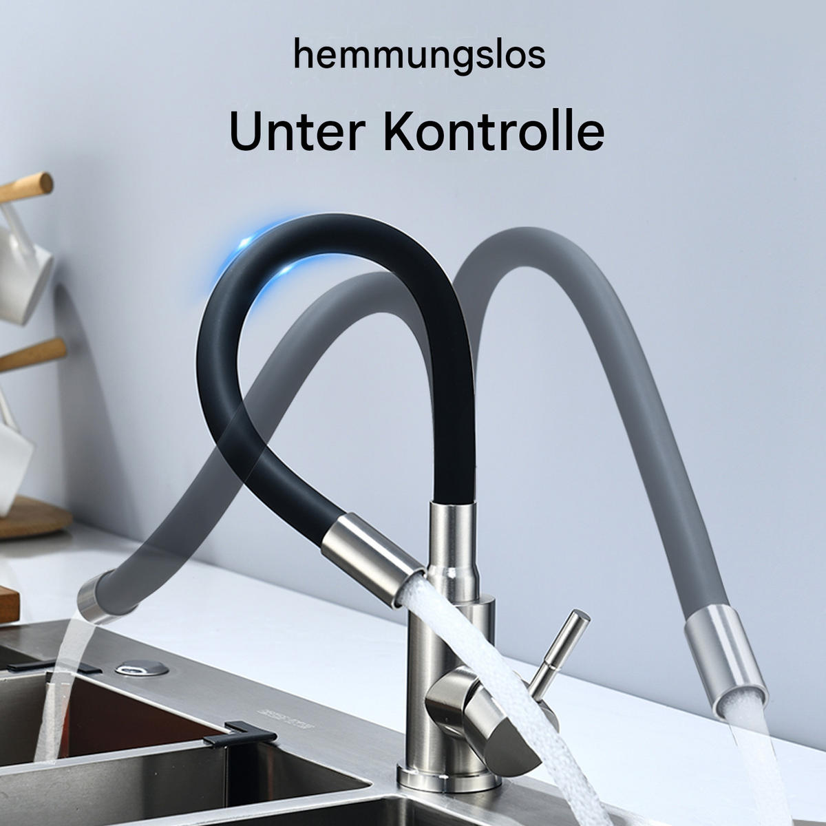 BADEZIMMERARMATUR, Universalgelenk mit Zulaufschlauch, Körperhöhe 11,5 cm, schwarz. - Schwarz, Metall (25/7/19cm) - Vallsero