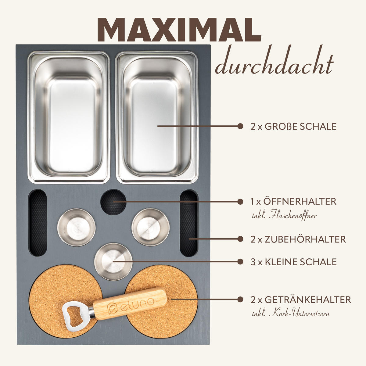 COUCHBAR mit abnehmbarem Deckel, Bambus, grau - Dunkelgrau, Holz (27.5/8/40cm) - eluno