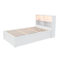 STAURAUMBETT 90/200 cm DE-01385, in Weiß, mit LED, Steckdose und Hydraulik - Weiß, Holz (90/200cm) - ComfortXL