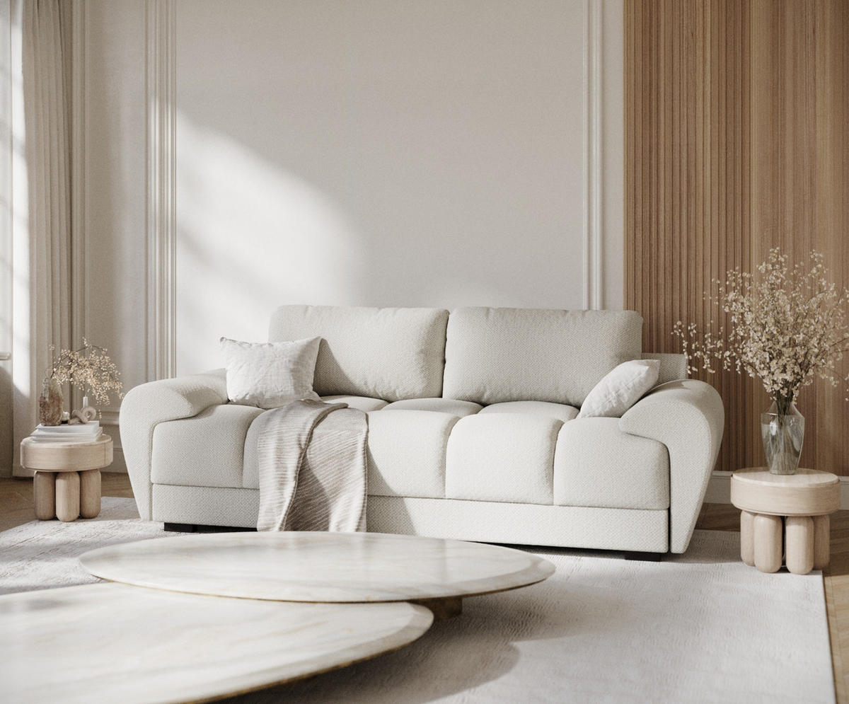 3-SITZER SOFA Peebles Beige Chenille-Stoff - Beige/Schwarz, Holz/Holzwerkstoff (244/90/101cm) - Maison de Reve