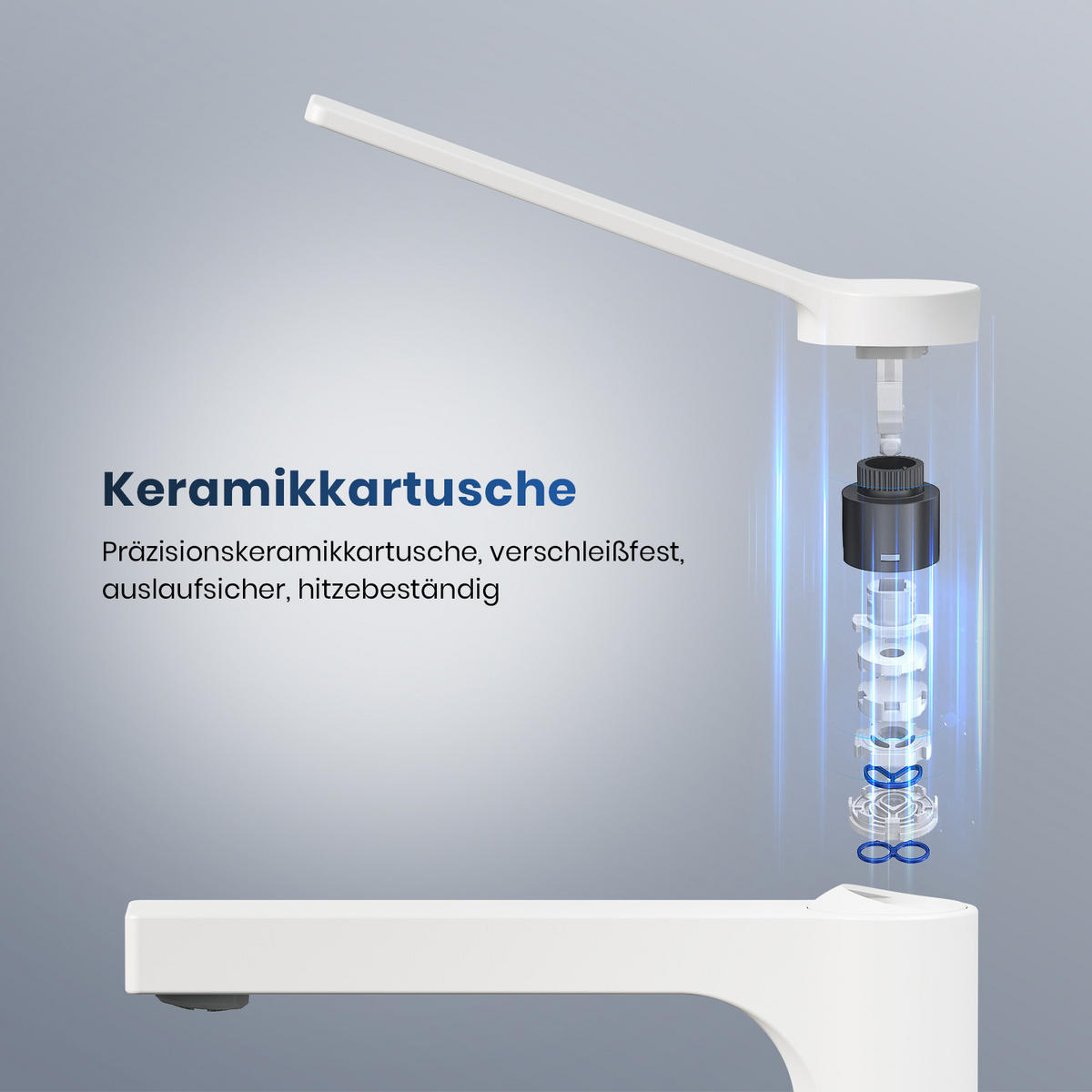 WASCHTISCHARMATUR mit Zertifiziertem Filterelement Weiß Matt Hoher Stil - Weiß, Metall (23.3/4.6/33.5cm) - EMKE