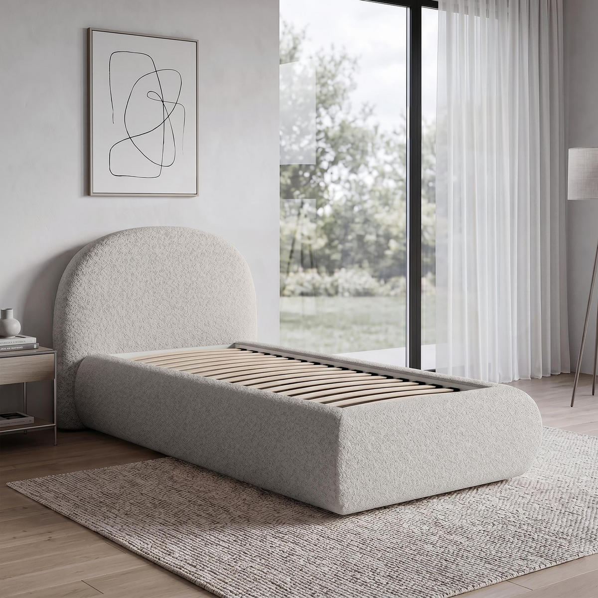 POLSTERBETT Motti 90x200, Einzelbett mit Bettkasten, ohne Matratze, Beige - Beige, Holzwerkstoff (90/200cm) - Beautysofa
