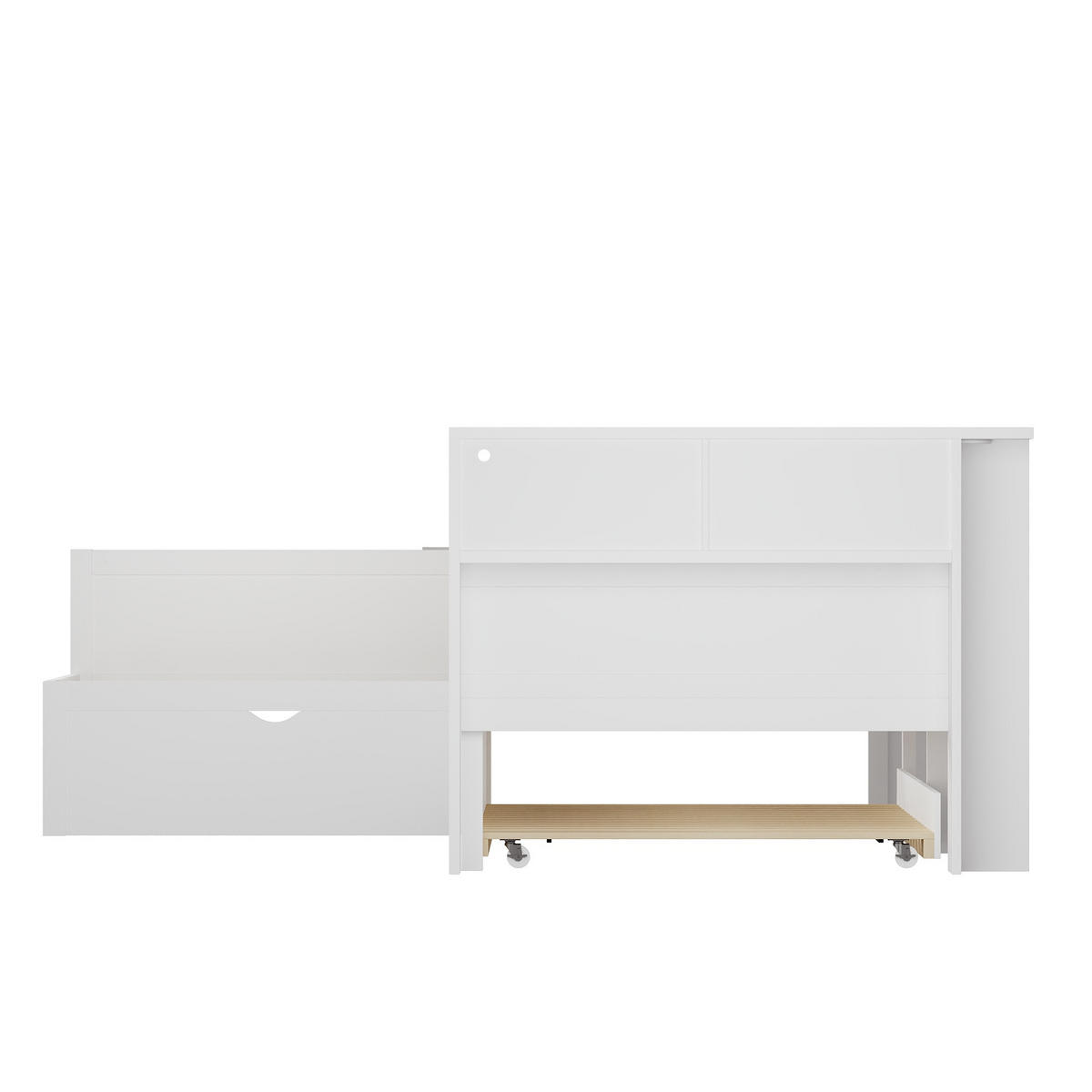 KINDERBETT 90/200 cm DE-03375, mit L-förmig, Ausziehbett, Ablagefächern und LED, in Weiß - Weiß, Holzwerkstoff (90/200cm) - ComfortXL