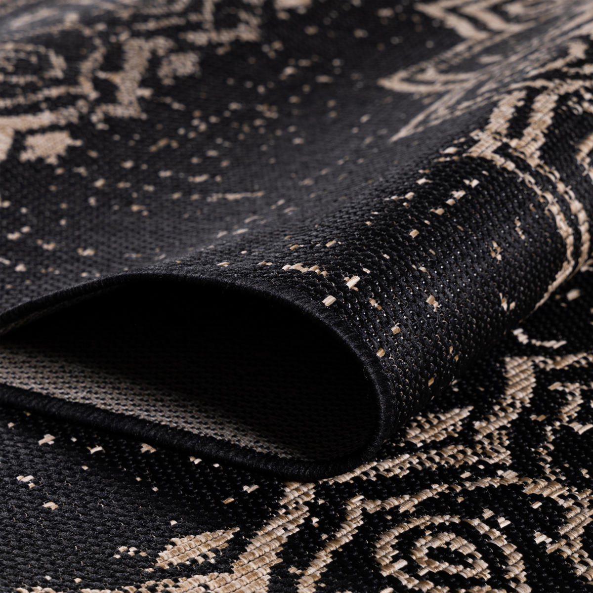 TEPPICH Outdoor Flachgewebe Used-Look Polypropylen Küche Schwarz Rechteckig 120x170 - Schwarz, Textil (120/170cm) - KADIMA DESIGN