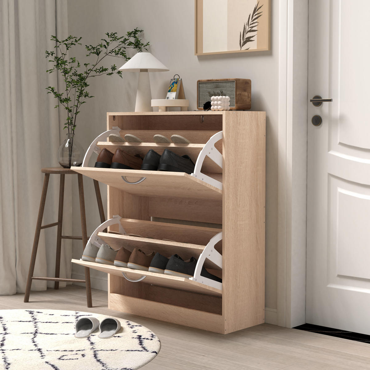 SCHUHSCHRANK mit 2 Klappen 62/24/80 cm - Hellbraun, Holzwerkstoff (24/80/62cm) - Urban Meuble