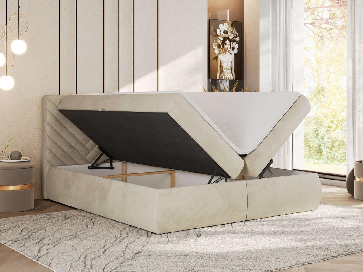 BOXBETT AVERTA 140/200 - Beige Velvet - H4 - Beige, Textil (140/200cm) - MKS