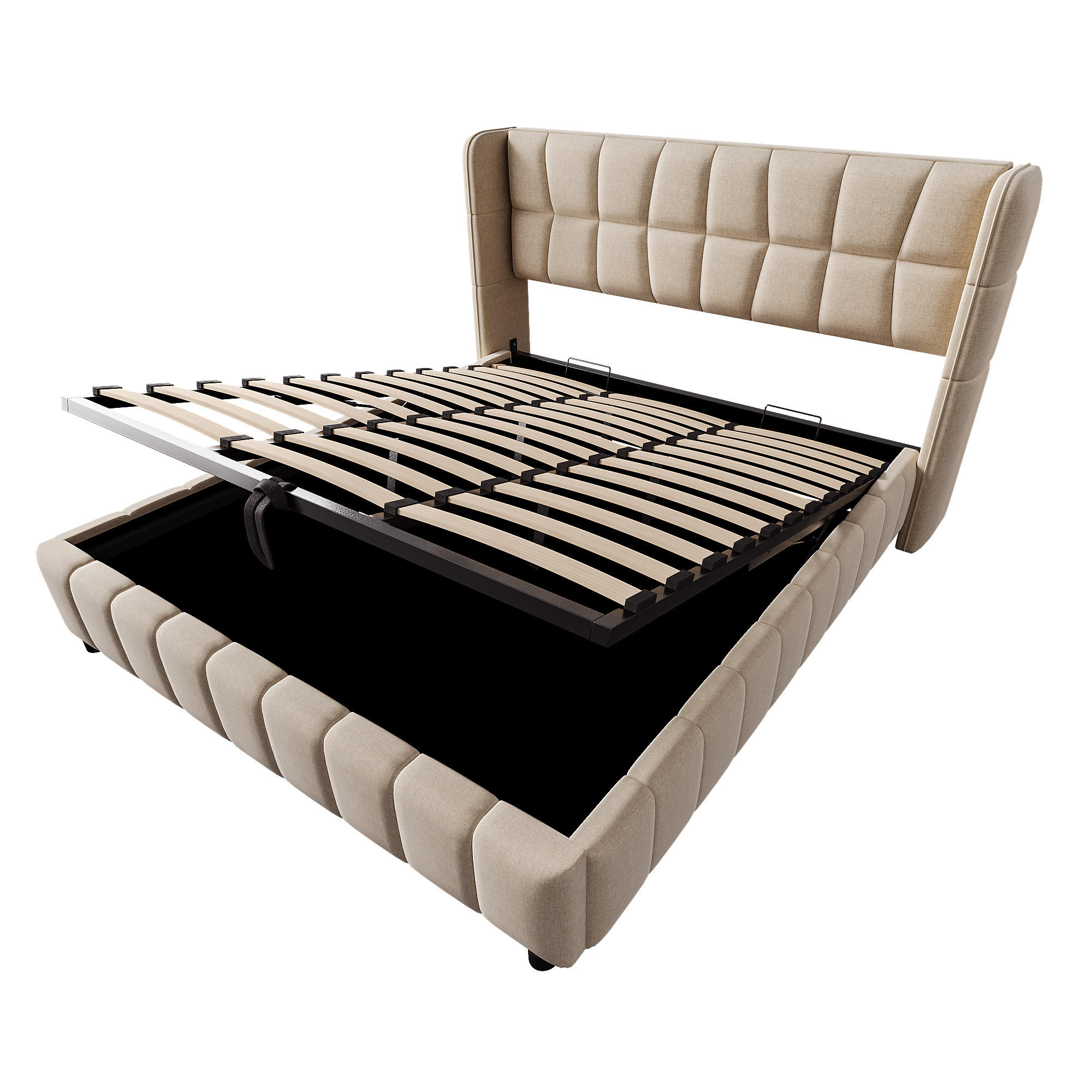 POLSTERBETT 180/200 cm Beige mit Lattenrost und hydraulischer Stauraumfunktion - Beige, Textil (180/200cm) - Oxeza