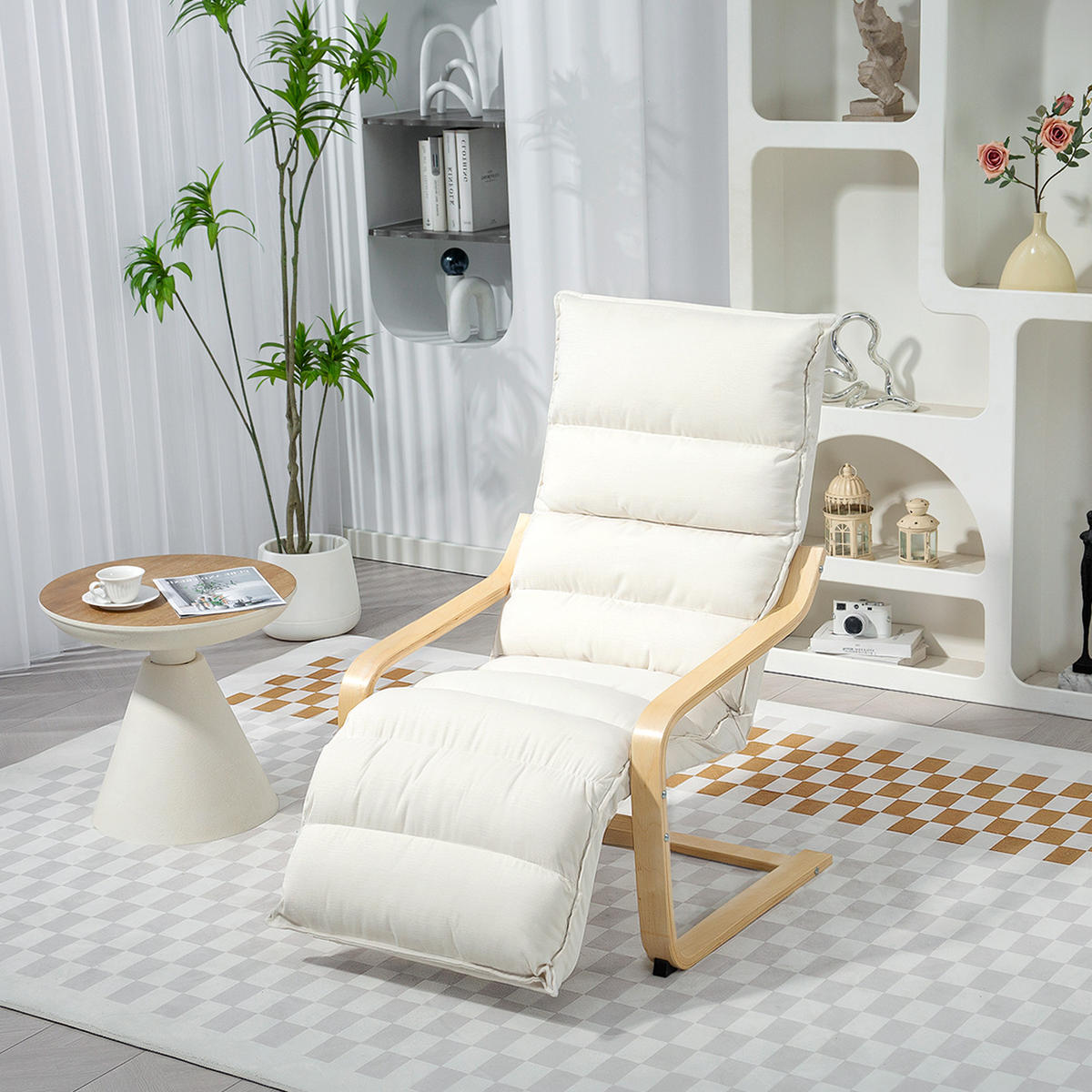 RELAXSESSEL DE-13311 mit verstellbarer Fußstütze & Veloursbezug Creme - Creme, Holz (67/105/93cm) - ComfortXL