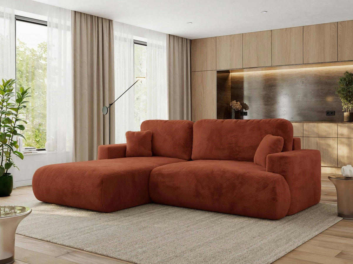 ECKSOFA OVO L Orange Plüsch - Links Seite - Schwarz/Orange, Kunststoff/Textil (271/195cm) - MKS