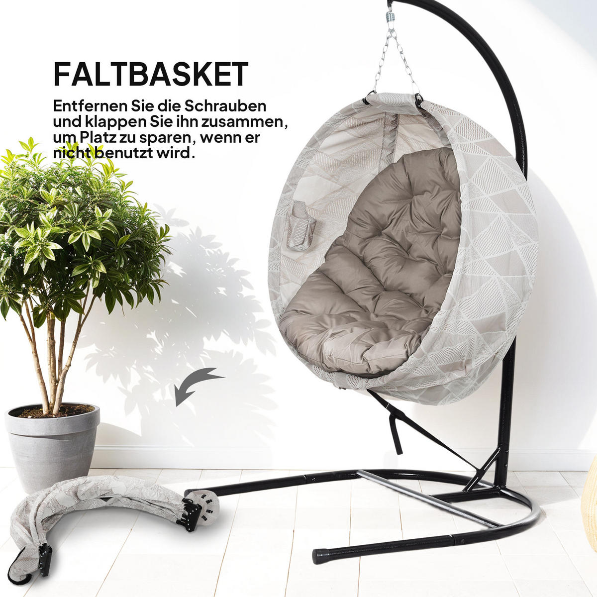 HÄNGESESSEL für den Außenbereich - Sandfarben, Metall (106/178/114cm) - Outsunny