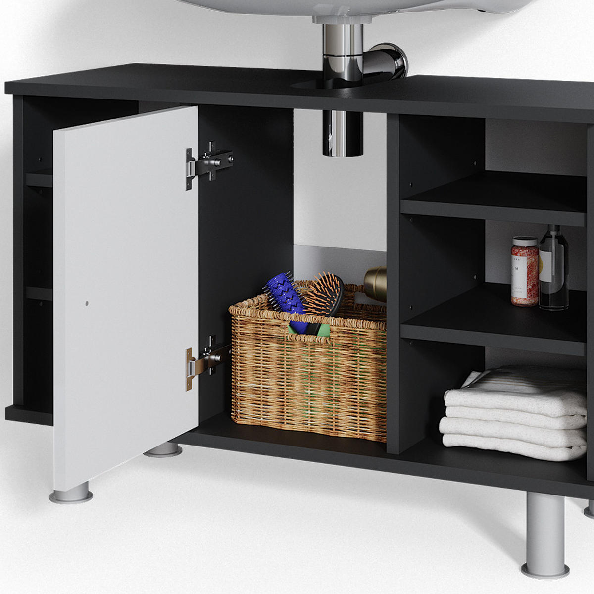 WASCHBECKENUNTERSCHRANK Fynn Anthrazit/Weiß Hochglanz 80 x 54 cm mit 6 Ablage - Weiß Hochglanz/Anthrazit, Holzwerkstoff (80/54/32cm) - Vicco