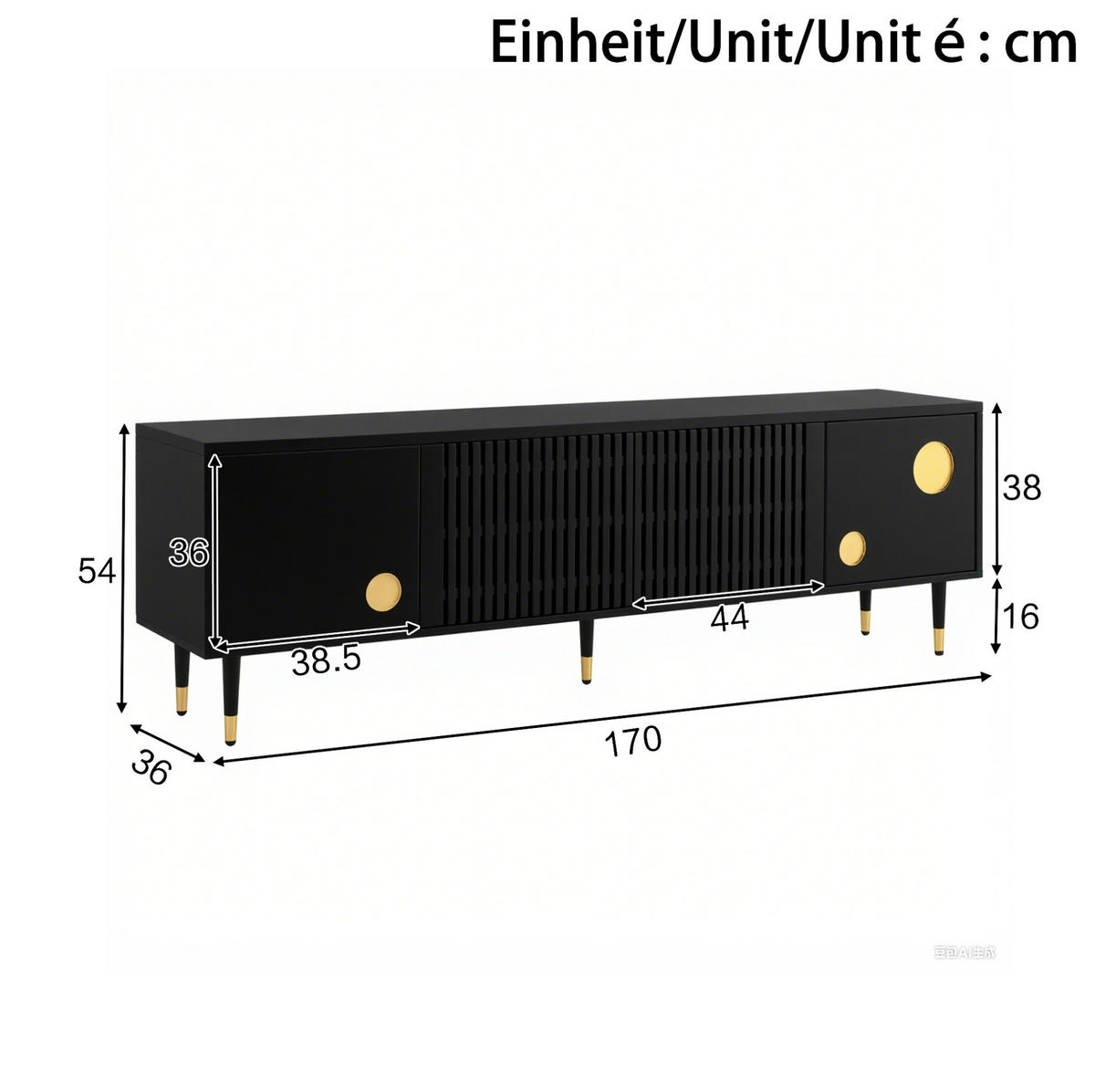 TV-SCHRANK aus MDF 170x36x54 cm Schwarz mit Kabelmanagement, 4 Türen und verstellbaren Füßen - Schwarz, Holzwerkstoff (170/54/36cm) - Modfu