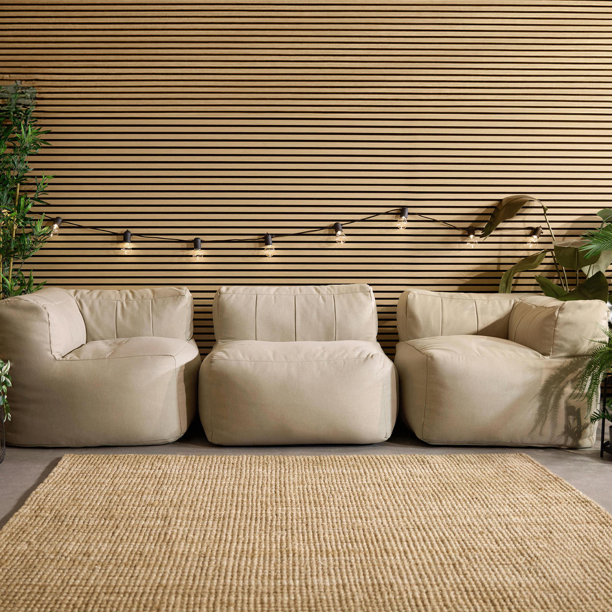 SITZSACK-SOFA Outdoor 3-tlg.: 2 Ecksessel, Sessel - Beige, Textil (295/68/100cm) - icon