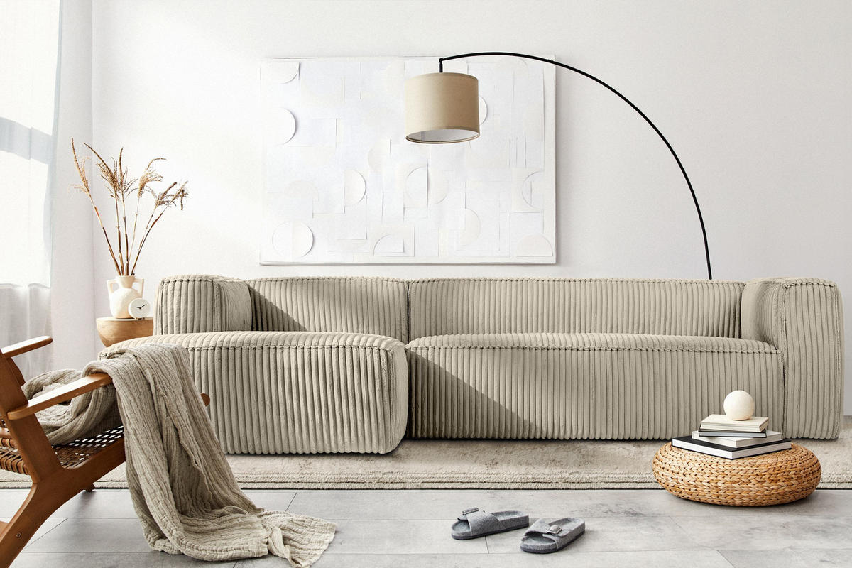 ECKSOFA-LINKS FEROX Modern, Cord-Stoff, beige - Beige, Textil (305/175cm) - KONSIMO®