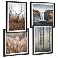 BILDER SET 4er Set - 50x50 cm & 40x60 cm Schwarzer Rahmen - Waldlandschaften der Wildnis - Schwarz, Kunststoff (50/50cm) - TULUP
