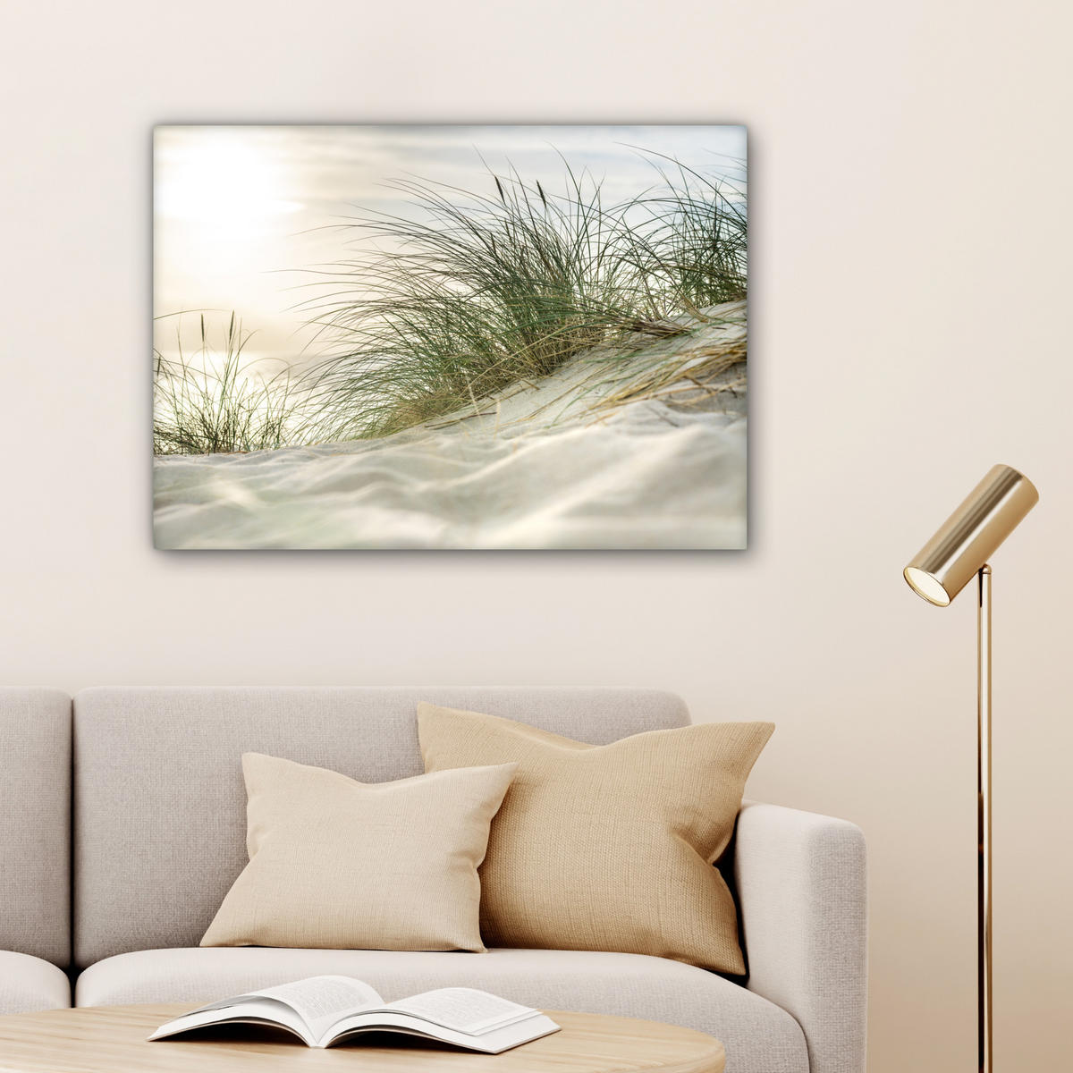LEINWANDBILD Dünen mit Strandhafer in der Sonne des Nationalparks Schleswig-Holsteinisches Wattenmeer Wandbilder 80x60 cm - Creme, Textil (80/60cm) - MuchoWow