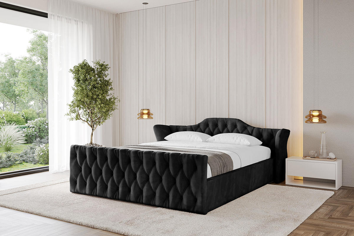 POLSTERBETT mit Bettkasten, Fußteil und Lattenrost, Boxbett mit Matratze H3/H4 - ZORAN-Z-V1 120x200 Schwarz - Schwarz, Holzwerkstoff/Textil (120/200cm) - ALTDECOR