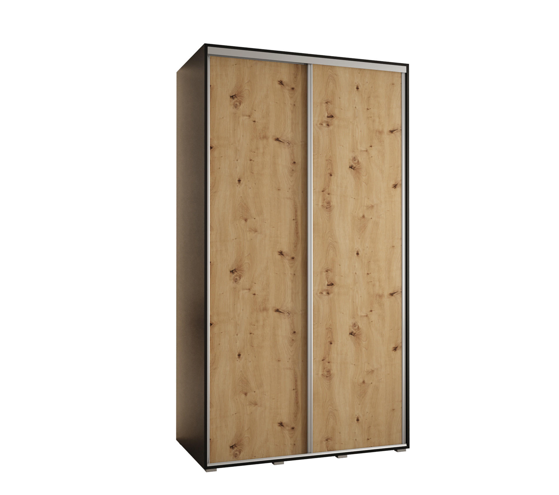 Abiks Möbel Schwebetürenschrank Schwarz, Eiche Artisan, Silber 130x235x60 cm