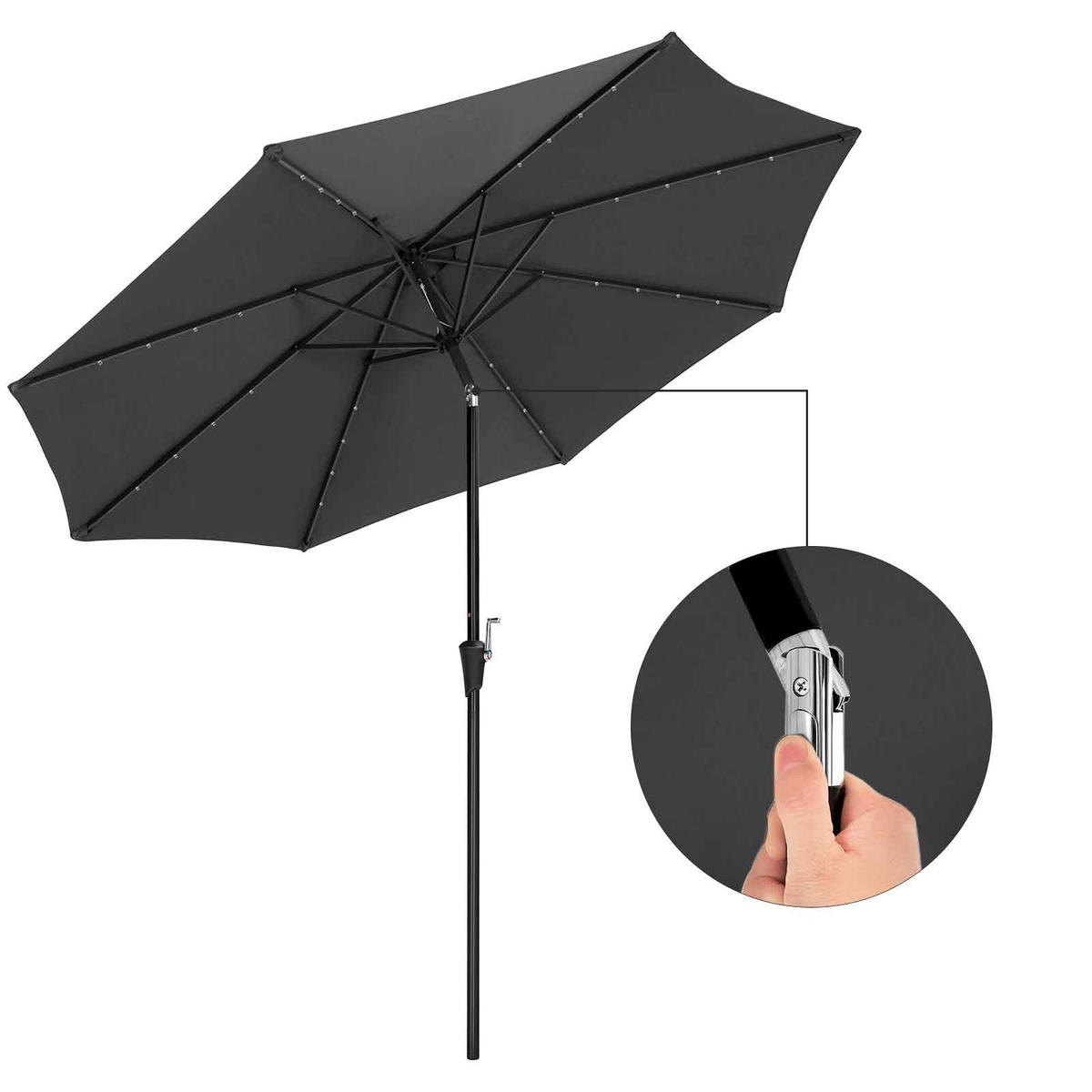SONNENSCHIRM MIT LED-SOLAR-BELEUCHTUNG - Grau, Textil (300/300cm) - Hansiro