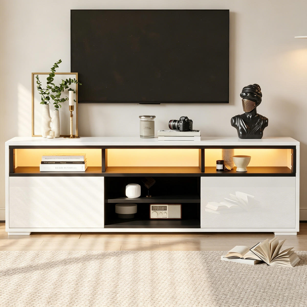 TV-ELEMENT 150/35/50 cm Weiß mit 8 Lagerräume - Weiß, Holz (150/50/35cm) - Oxeza