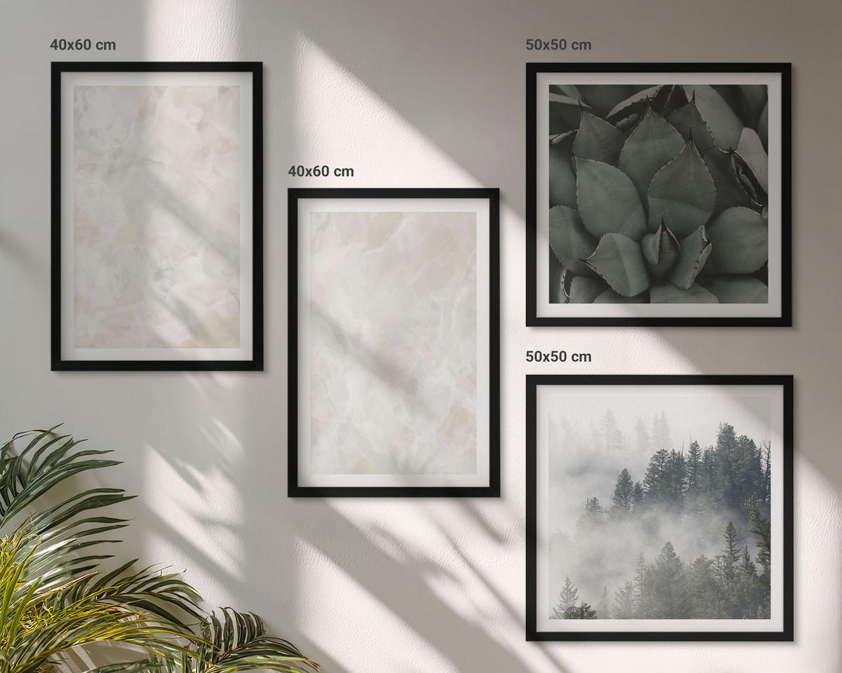 WANDBILDER 4er-Set - 50x50 cm & 40x60 cm Schwarzer Rahmen - Steinpastellmarmor - Schwarz, Kunststoff (50/50cm) - ArtPrintCave