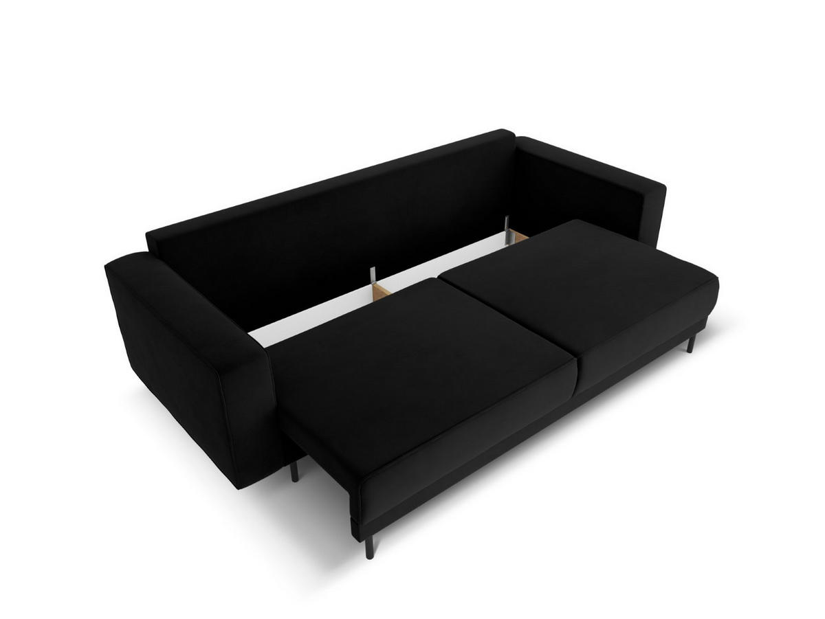 AUSKLAPPBARES-SOFA mit Bettkasten Caro aus Samt schwarz 3 Sitzplätze - Schwarz, Textil (97/93/236cm) - Micadoni