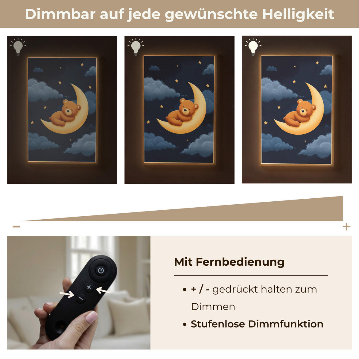 NACHTTISCHLAMPE MIT AKKU Teddybär - Mond - Wolken - Sterne 60x90 cm - Dunkelblau, Holzwerkstoff (8/60/90cm) - OnlyWow