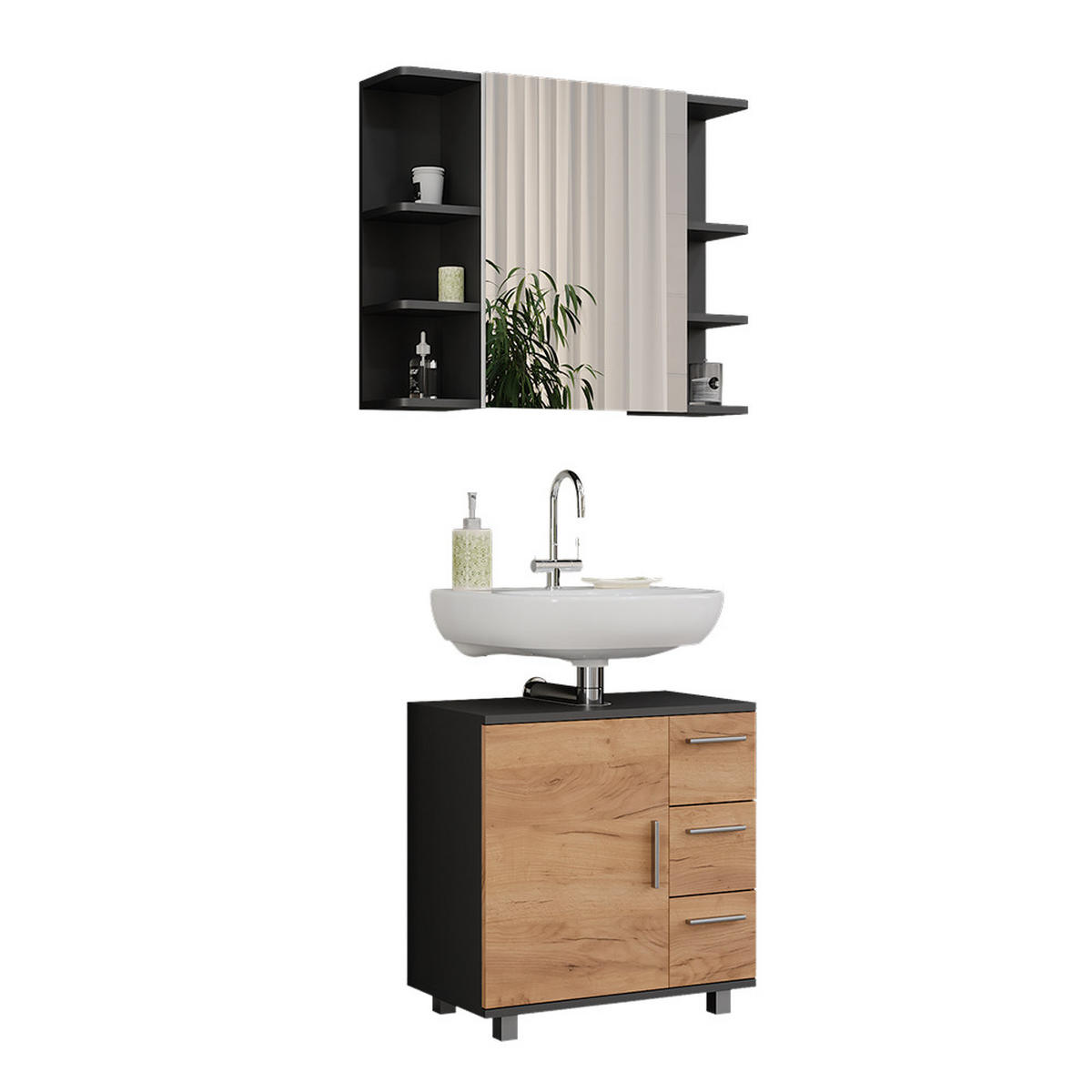 WASCHBECKENUNTERSCHRANK Ilias Anthrazit/Goldkraft Eiche 2 Teile - Honigeiche/Anthrazit, Holzwerkstoff (60.2/60.8/33cm) - Vicco