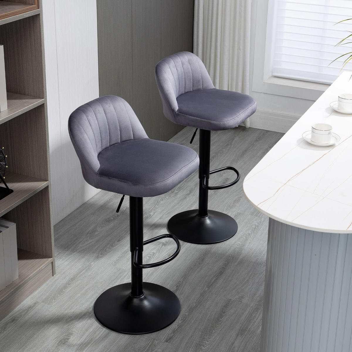 BARHOCKER 2er-Set DE-14823 höhenverstellbar & schwenkbar mit Fußstütze Grau - Grau, Metall (45/101/43cm) - ComfortXL