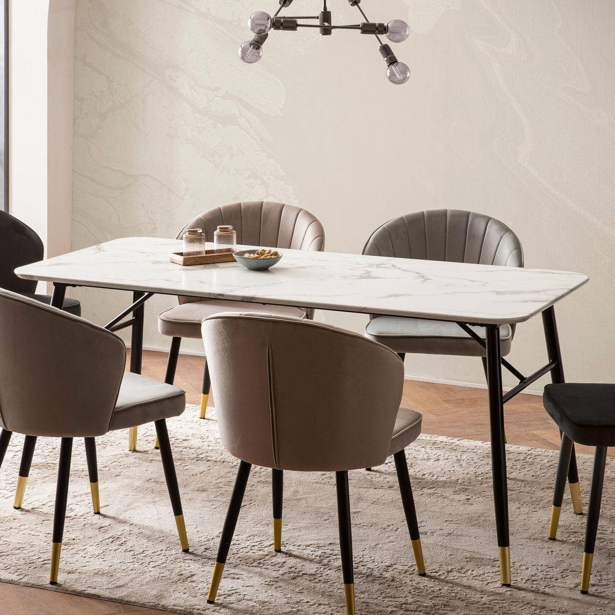 ESSTISCH Marmoroptik Metall Rechteckig Modern Klein, Weiß 140x80x76 cm - Goldfarben/Weiß, Holzwerkstoff/Metall (80/140/76cm) - KADIMA DESIGN