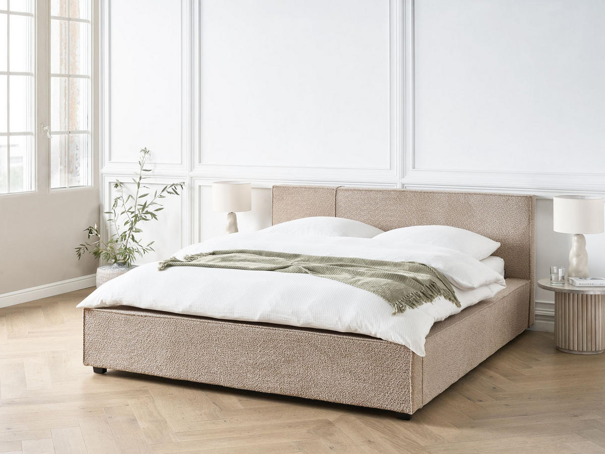 POLSTERBETT mit Lattenrost 160x200 cm Beige Mirande - Taupe, Textil (160/200cm) - Beliani