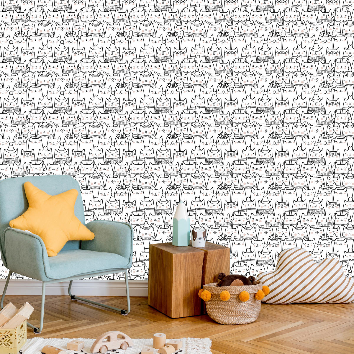 VLIESTAPETE Winterliche Kätzchen – Schwarz, Weiß – 50x1000 cm - Schwarz/Weiß, Papier (50/1000cm) - Muralo